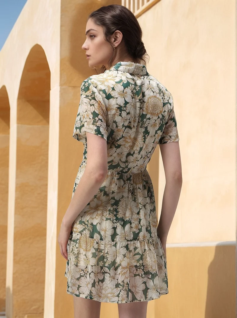 Outzidr  Green Bold Floral Tiered Dress for Women | Best Price UAE